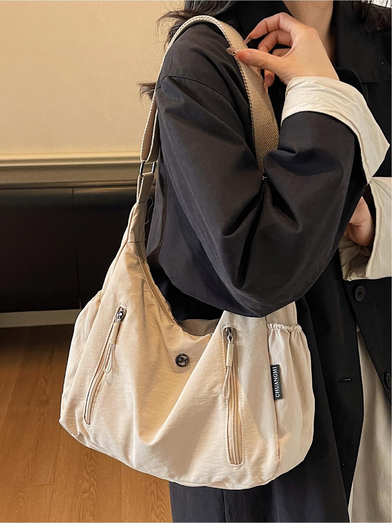 Solid Color Simple Zipper Shoulder Bag, Side-Zipper Multi-Pocket Crossbody Bag for Daily Casual Use, Versatile and Convenient with Adjustable Shoulder Strap