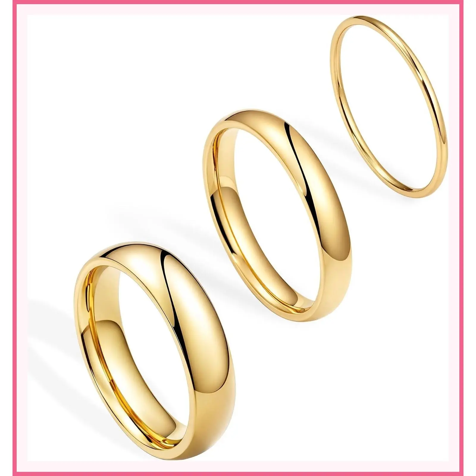 Non Tarnish 14K Gold Plated Stackable Ring Set for Women Men, Wedding Dome Band Rings, Dainty Thin Plain Promise Bands 1mm 3mm 5mm, Comfort Fit Size 3-13, Jewelry GiftGift