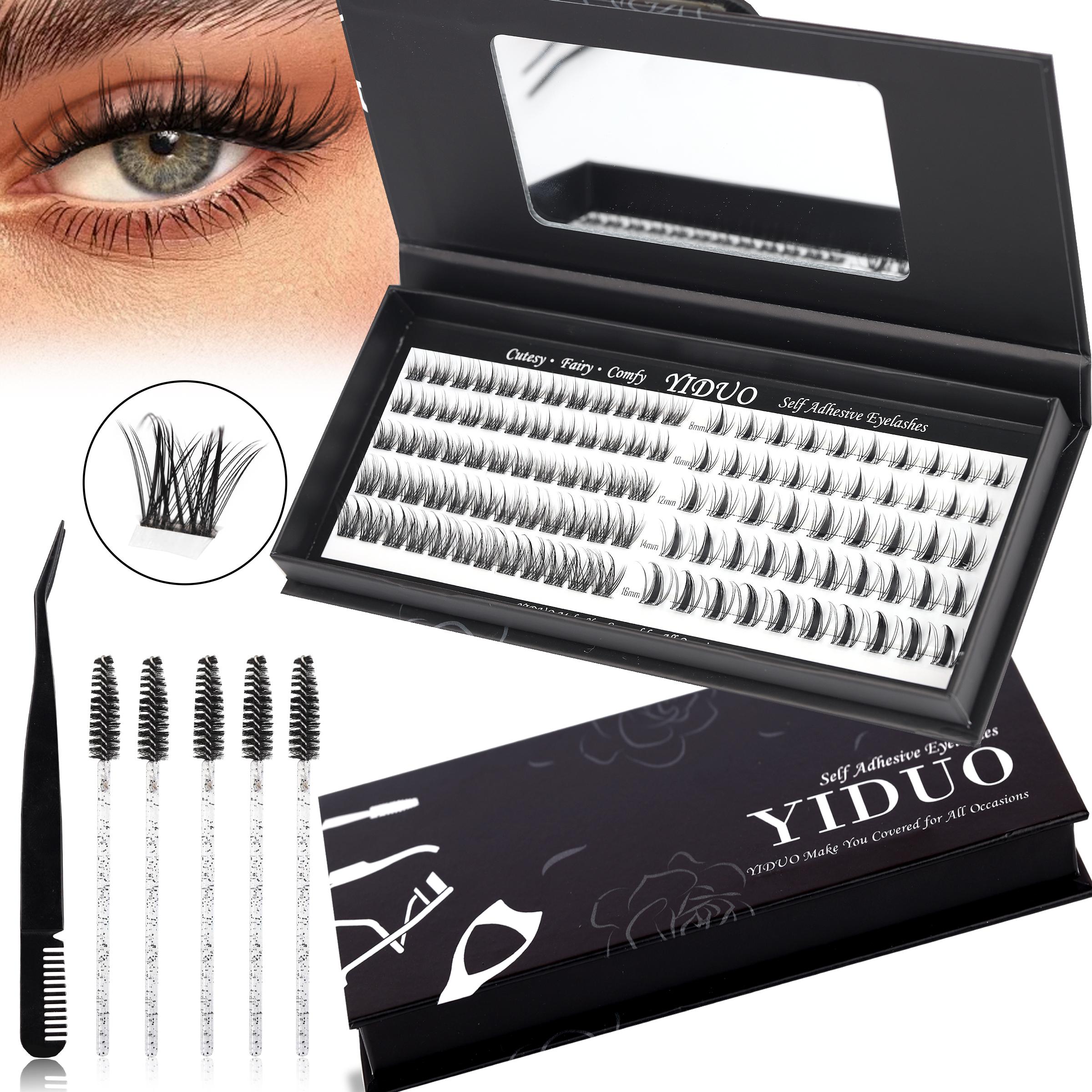 2 Styles Self Adhesive Lash Clusters Kit No Glue Eyelashes extensions Kit Wispy Lashes C-curly Volume Cluster Eyelash 10-16mm Pre glued Eyelash Clusters Individual Lashes with Tweezers 5 Eyelash Brush Easy Makeup Eyelashes Extension Set, Diy Lash Clusters