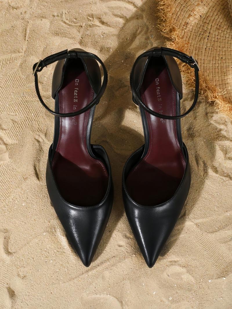 Women's New Simple One-Strap Pointed Toe Hollow Out Fashion High Heel Single Shoe, PU Leather, Tpu Sole, All Seasons