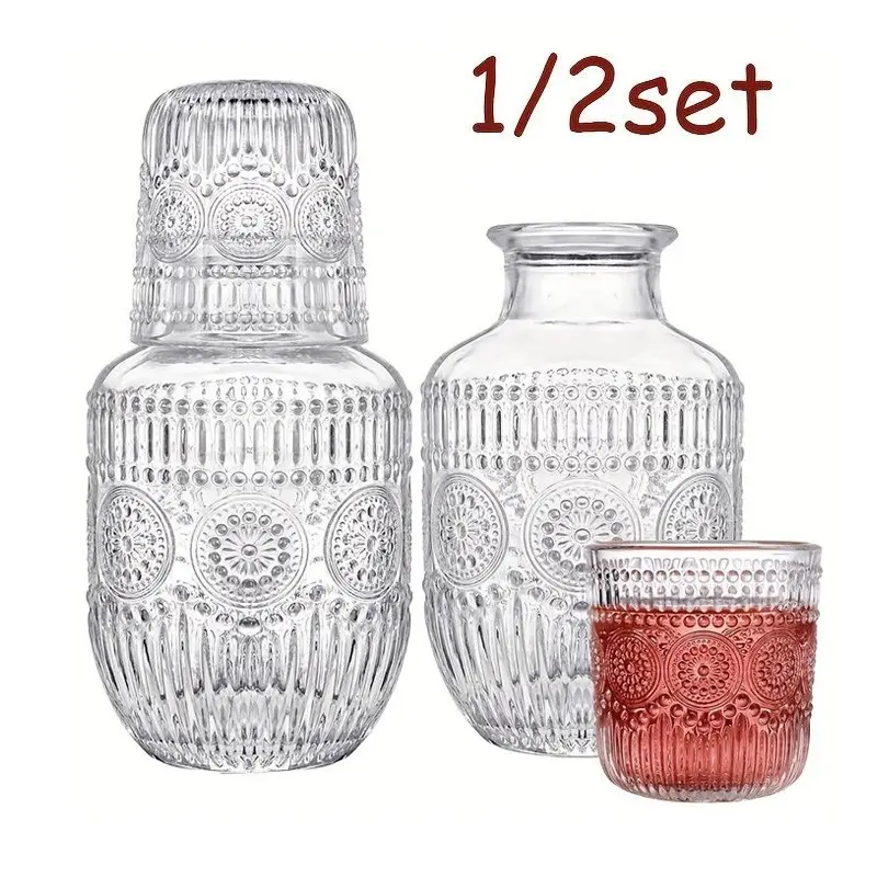 Glass Bedside Water Bottle Set, Elegant Glass Cup with Lid, Suitable for Bedroom, Guest Room, Office, Bathroom, Travel Mug, Gift Idea