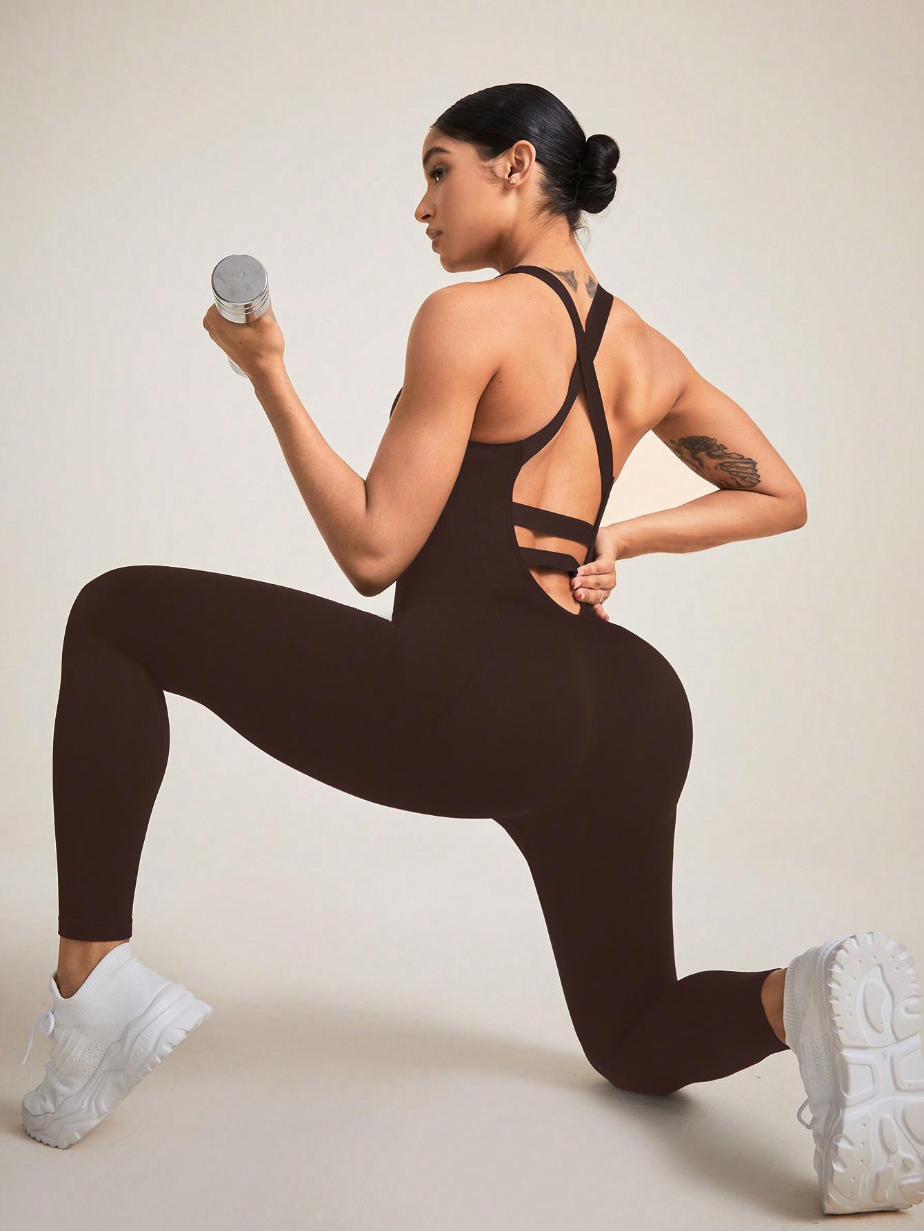 Jumpsuits for Women One Piece Workout Jumpsuits Sleeveless Cross Back Yoga Rompers Sports Jumpsuit Sporty Jumpsuit
