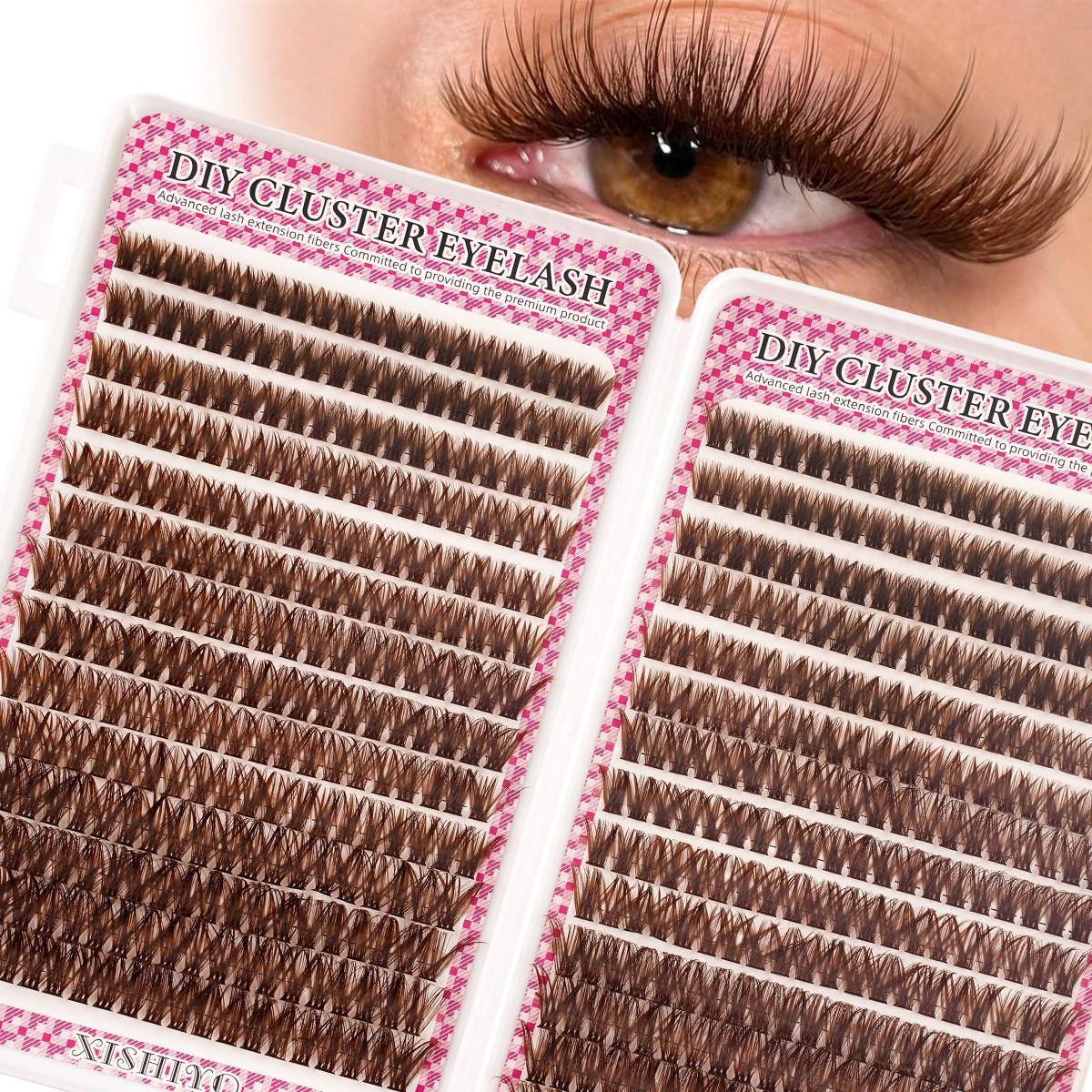 560PCS Brown D-Curl DIY Eyelashes Clusters, Eyelash Extension, Lashes Cluster Extensions, 80D, 8-16mm Mixed Lengths, 0.07mm Thin Band, Natural Fine, Soft & Lightweight, Perfect for Daily, Sports, Dates, Weddings