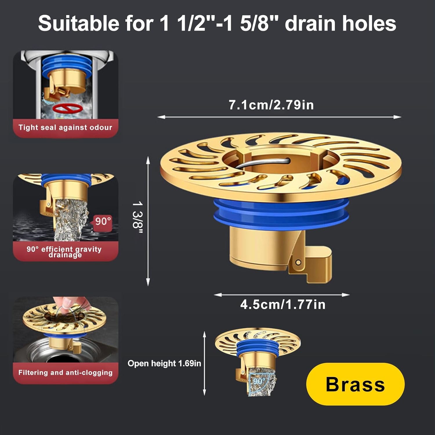 Copper Material Anti-Odor Drainage Device, Shower Drain Backflow Prevention Valve, Single Direction Drain Filter, Bathroom & Kitchen Odor Control