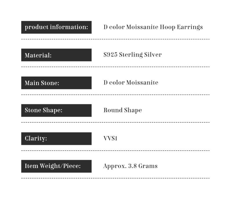 ALL Synthetic Moissanite Hoop Earrings  D Color VVS1 For Woman Fashion Jewelry Temperament Girl's Daily Wear earrings E001