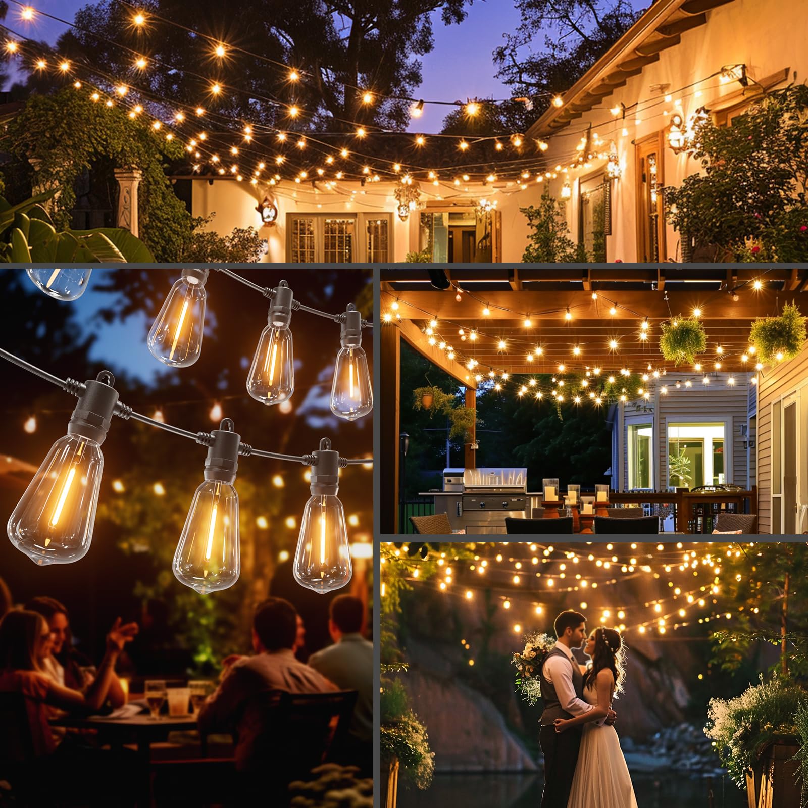 DAYBETTER LED Outdoor String Lights 50FT or 100FT or 200FT Patio Lights with 12+1 Shatterproof ST38 Vintage Edison Bulbs, Outside Hanging Lights Waterproof for Porch, Deck, Garden, Backyard, Balcony, 2700K warm white