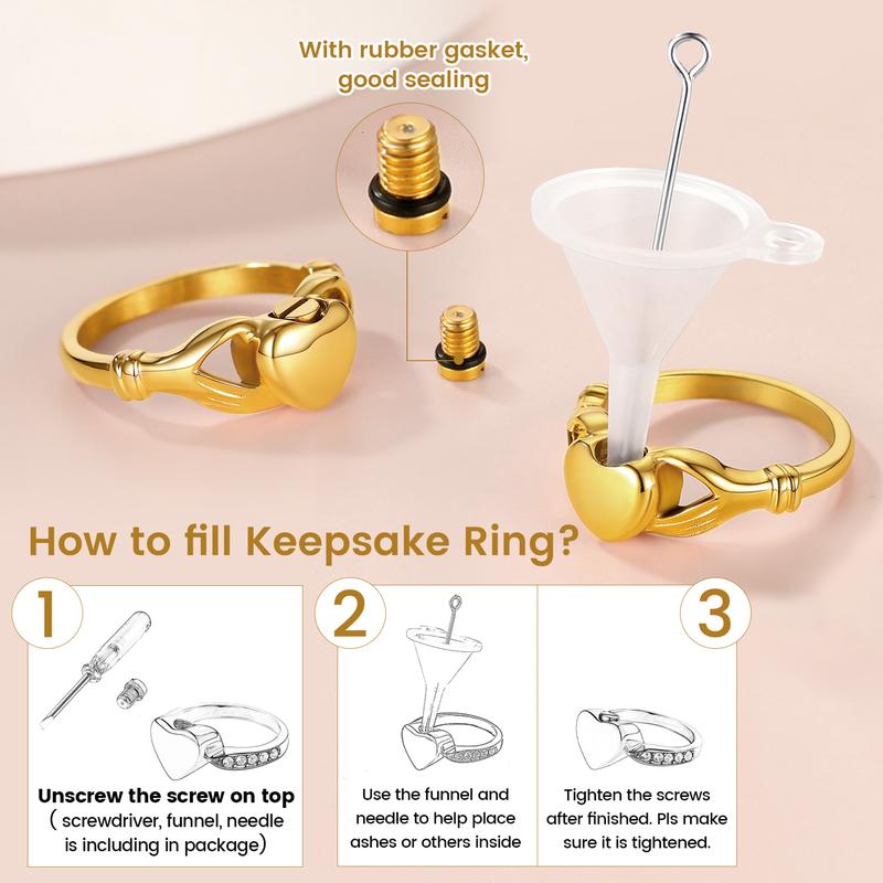 FindChic Claddagh Heart Cremation Urn Ring Ash Keepsake Waterproof Locket Rings Memorial Jewelry For Women Men Animal Hair Ash