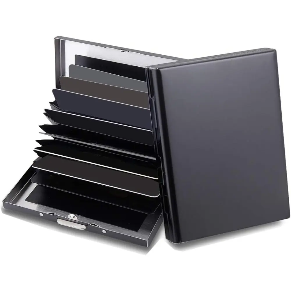 Stainless Steel RFID Credit Card Holder Protector Metal Credit Card Wallet Business Card Holder for Men Women Gift Box Package,Metal Slim Wallet For Driver's License, ID Cards, Credit Cards, Or Business Cards (Black 10 grid)