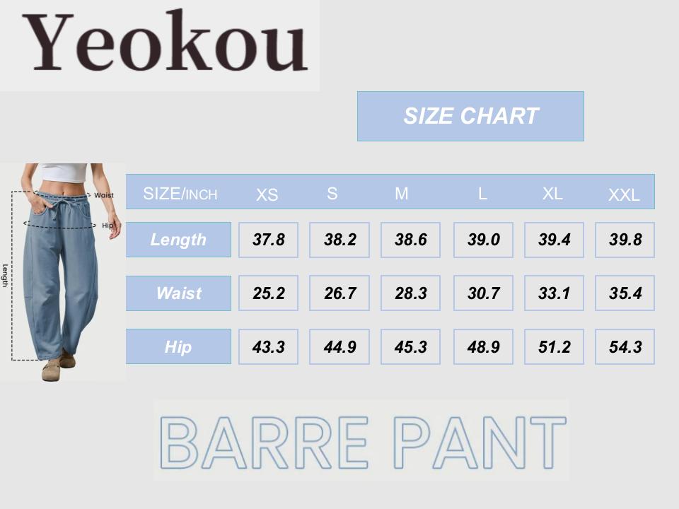 Yeokou Women's Barrel Leg Sweatpant Drawstring Elastic Waisted Wide Leg Pants Casual Cotton Palazzo Trousers with Pockets