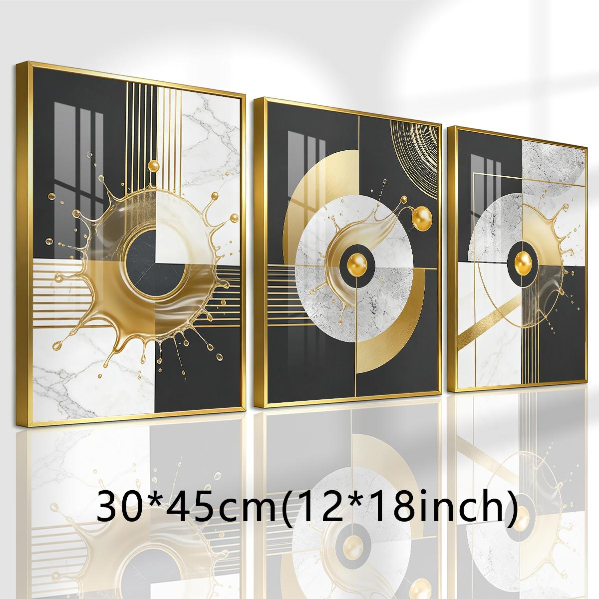 3 Counts Aluminum Alloy Framed Painting, Abstract Golden Splash Geometric Art Pictures, Home Decoration For Living Room, Bedroom, Office, Restaurant, Hallway Wall Decor, Odorless Print Artwork, Luxury Perfect Gift For Friends And Family