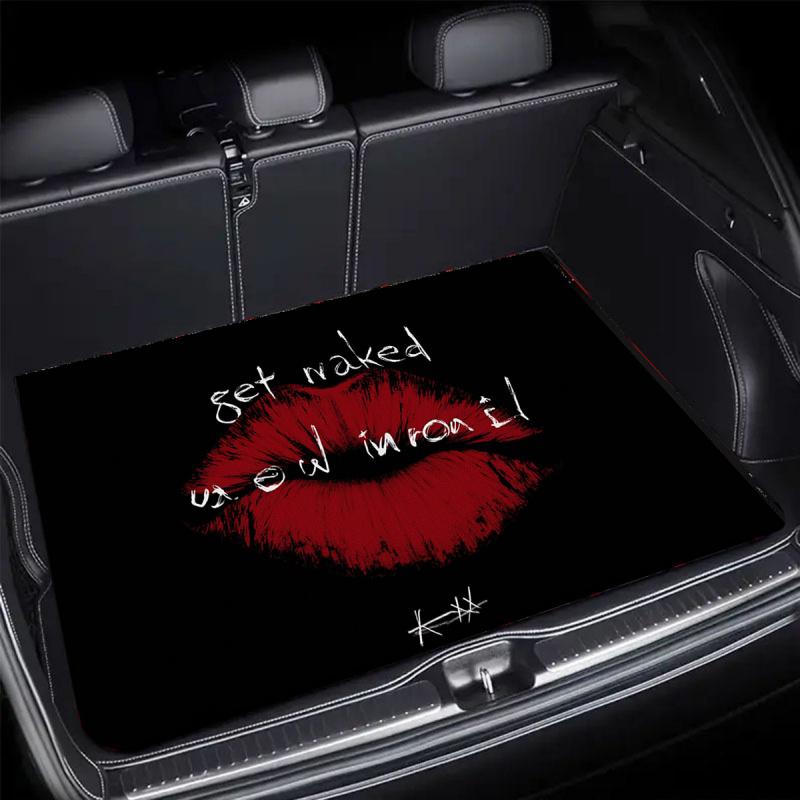 1pc red lip pattern + "get naked" slogan trunk liner - 29.53 x 39.37 inches, durable polyester fiber, protects the trunk and reduces wear and tear, trunk liner, vehicle interior upgrade, strong design pad, high-quality material