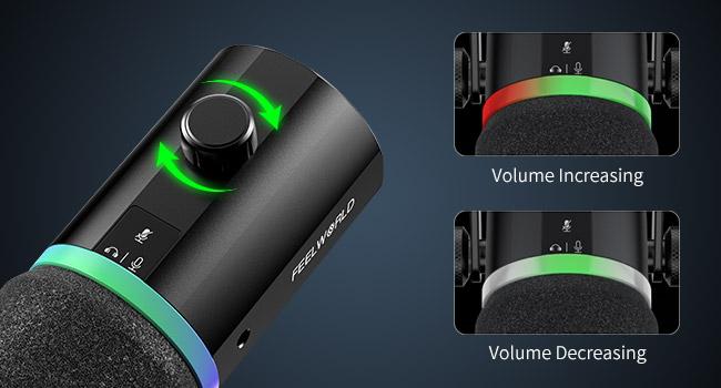 FEELWORLD PM1 XLR USB Dynamic Microphone with Boom Arm Stand for Podcast Recording PC Computer Gaming Live Streaming Vocal Voice-Over, Studio Metal Mic, RGB Light, Mute Button, Headphones Jack