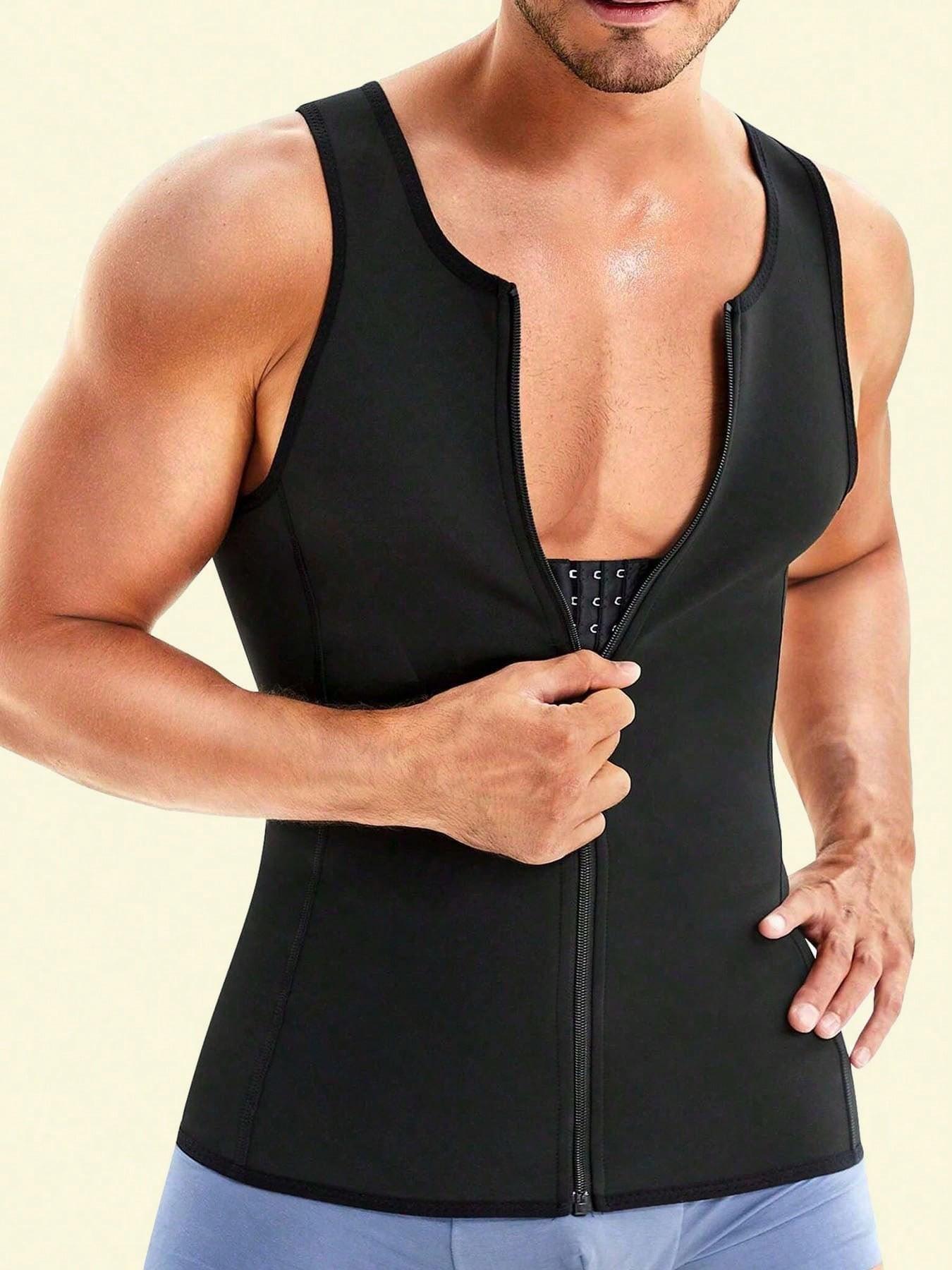Men Shapewear Slimming Body Shaper Compression Shirt Tank Top With Zipper Underwear For Tummy Control