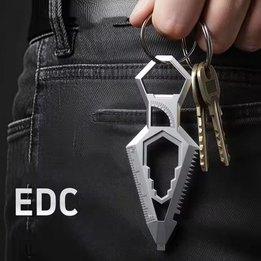 9-in-1 Stainless Steel Keychain, Portable Bottle Opener, Protractor, Ruler, Screwdriver, Wrench, Pocket EDC Tool.