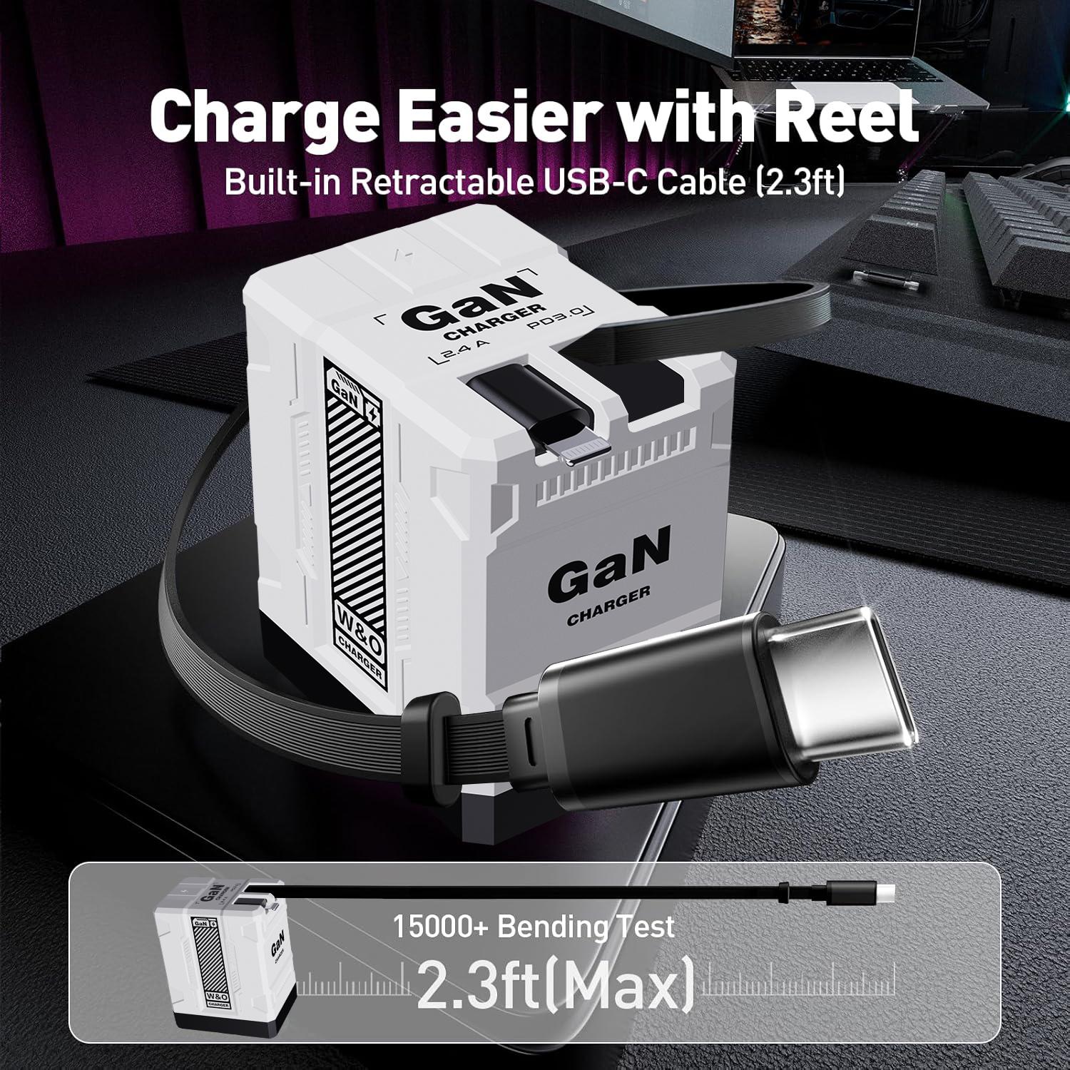 [Buy 1 get 1 free] 2 in 1 GaN Charger 120W Fast Charging Type C Lightning Retractable Wall Foldable Plug for iPhone Samsung Galaxy iPad MacBook Travel Friendly Compact Safe Tech Gift