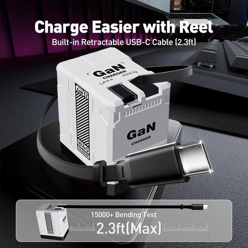 [Buy 1 get 1 free] 2 in 1 GaN Charger 120W Fast Charging Type C Lightning Retractable Wall Foldable Plug for iPhone Samsung Galaxy iPad MacBook Travel Friendly Compact Safe Tech Gift