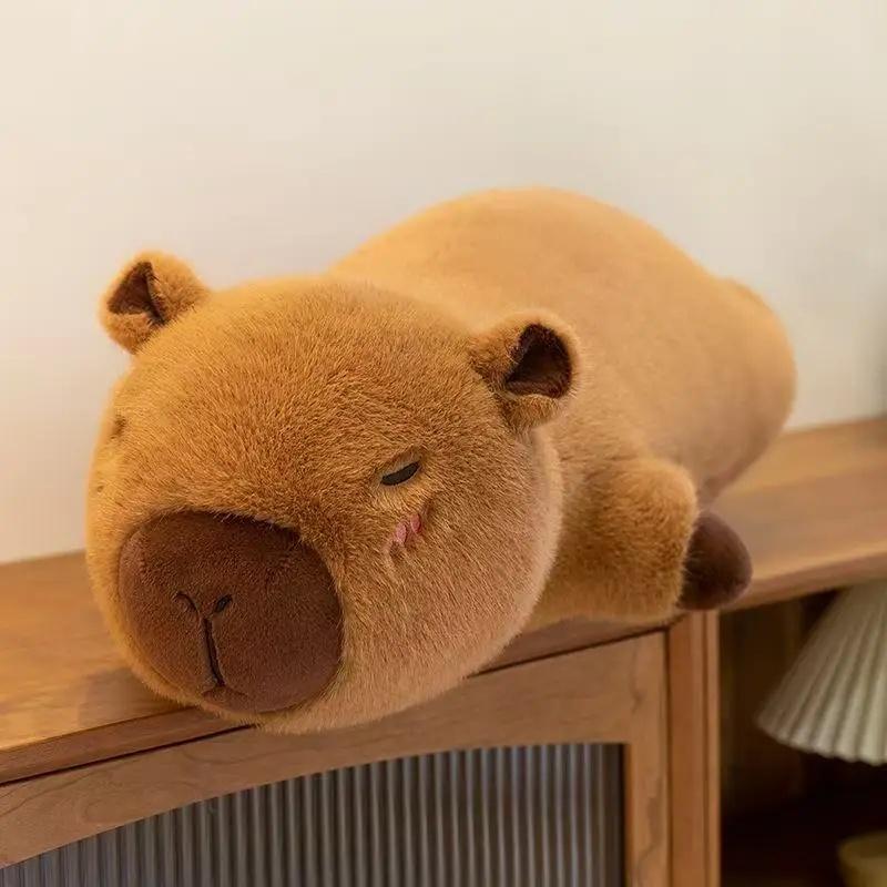45cm-65cm Kawaii Cartoon Giant Strip Capybara Plush Doll Pillow Lying Brown Orange Wings Creative Capybara Plush Toy Home Decor
