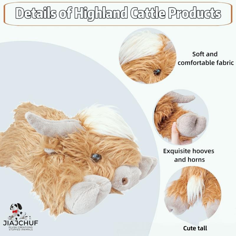 Highland Cow Plush Toy, Weightless Highland Cow Stuffed Animal, Cute Cow Design, Soft Stuffed, Comfortable Teddy Bear for Kids and Adults, Surprise Gift for Grandchildren