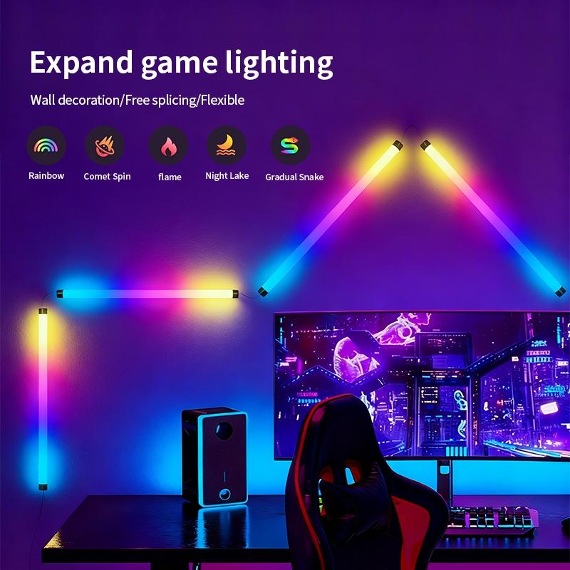 5V Smart RGB-IC lamp tube ,Corner atmosphere lamp, Modern Mood Lighting, Music Sync, Wireless Home Decor, APP Control, Ideal for Living Room, Bedroom, Gaming TV, Halloween Decoration,USB power supply, controlled bymobile app,Ambient lights
