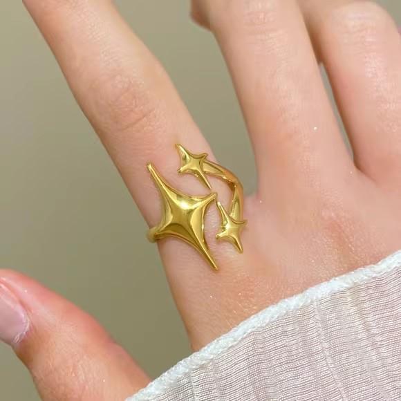 New Stainless Steel Y2K Cross Star Shape Rings for Women Hip Hop Punk Adjustable Couple Rings Minimalist Party Jewelry Gifts