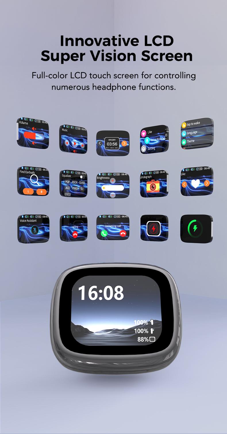 ERAZER XF28 Wireless Bluetooth Earbuds,High-quality Sound Earbuds,Earphones Built-in Mic,LED Touchscreen Wireless Headphones,Clear Call 30H Playtime,APP compatible with ios and Android systems,For Sports Running and Work