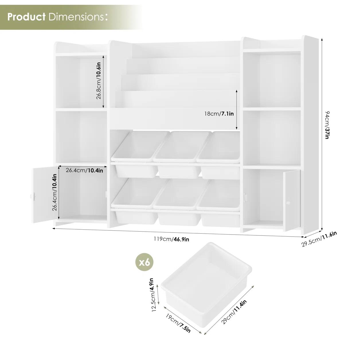 FOTOSOK Toy Storage Organizer with 6 Toy Bins, Toy Organizer Kids Bookshelf with 6 Cubbies, Multifunctional Floor Storage Chest for Playroom
