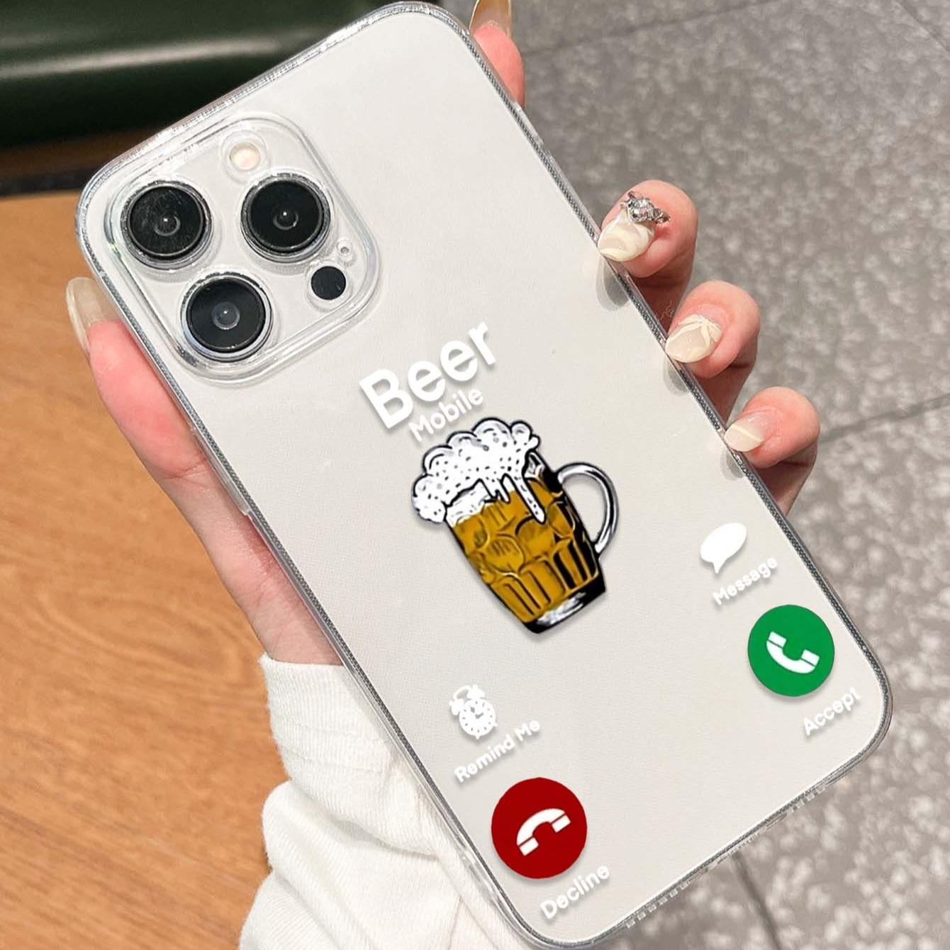 Funny Beer Caller ID Hand Pattern Tpu Transparent Phone Case, Compatible with Apple iPhone Models 11 12 13 14 15 Pro Max XR Plus