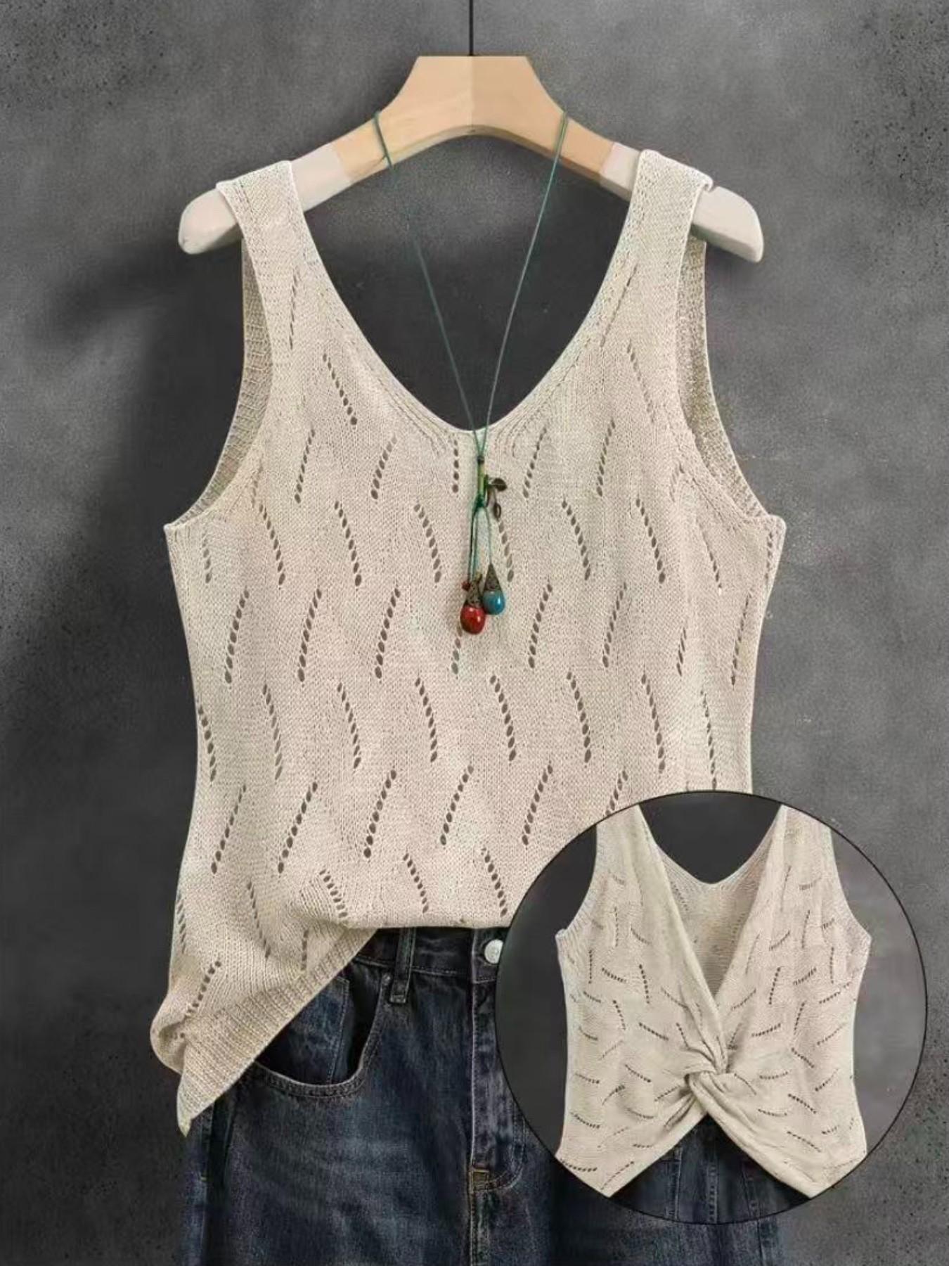 Women's V-Back Cutout Cross Camisole Tank Top, Summer Casual Sleeveless Backless Twist Knot Top, Lightweight Breathable Versatile Elegant Fashion Top