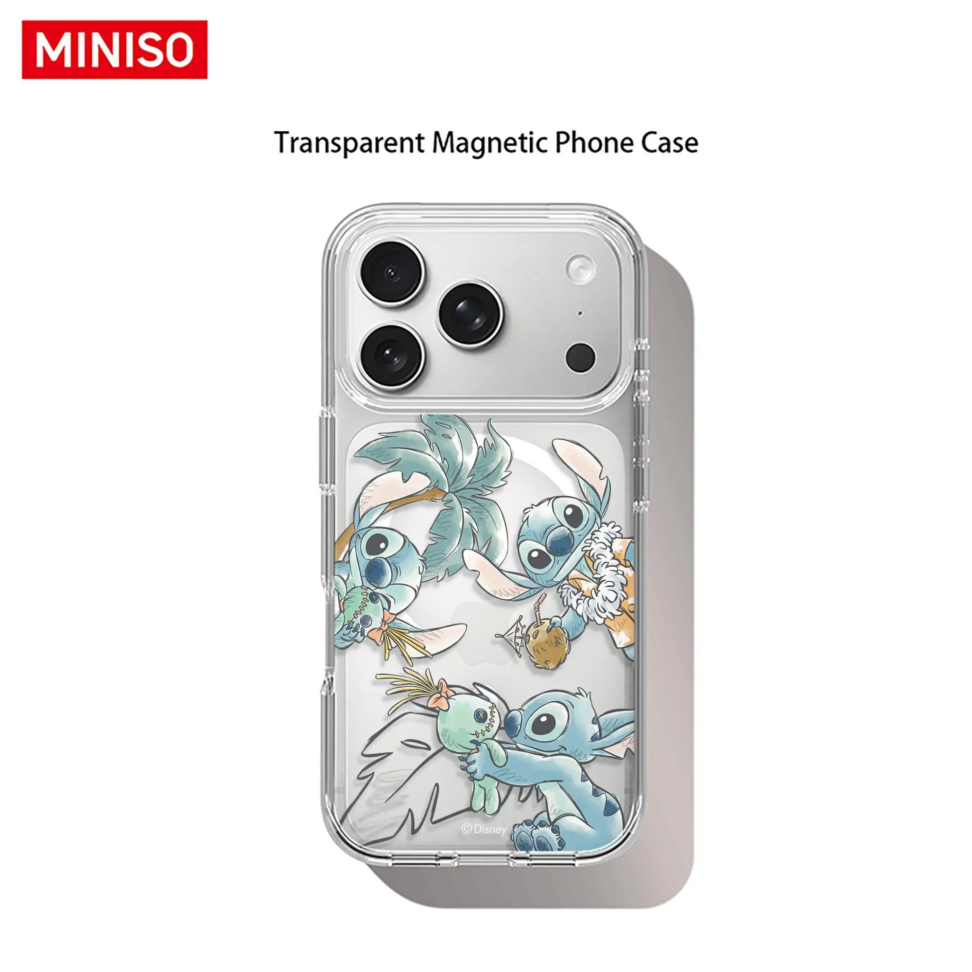 Disney Stitch Tropical Sketch Pattern Phone Case Transparent Magnetic Shockproof case suitable for iphone 17 Pro Max / 17 Pro / 17 Air / 17/16/15 / 14/13/12 / 11 Series