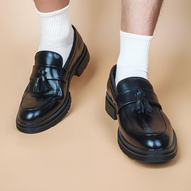 Men's Tassel Slip-On Loafers Comfort Wide Round Toe Non Slip Lug Sole Slip On Dress Shoes Business Office Casual Shoes Footwear Flat Flatform Formal Boy Slipon campingessentials,shoes for back to school,back to school shoes