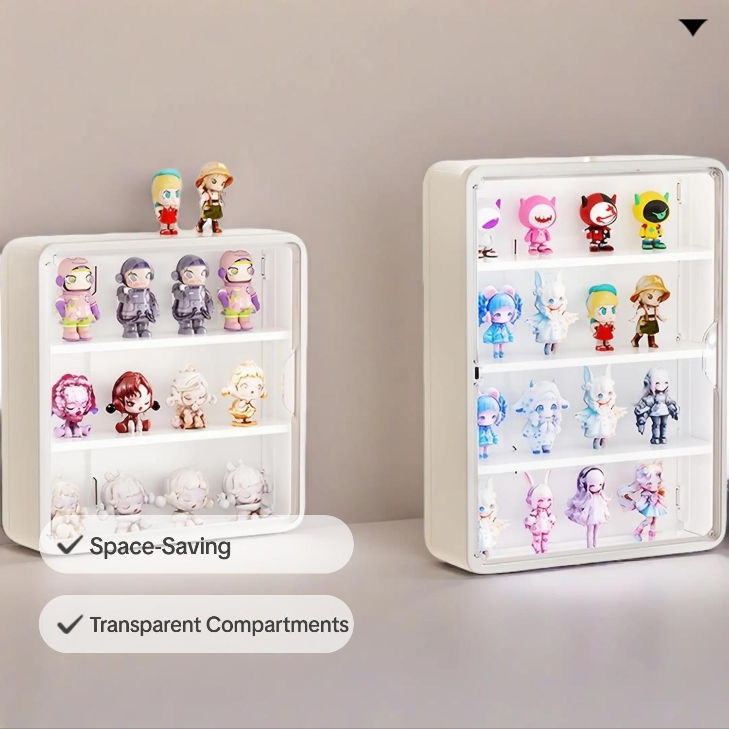 Large Wall-Mounted Display Rack for Doll Collection, 3 or 4-Tier Acrylic Storage Box with Magnetic Design, Space-Saving Clear Compartments for Action Figures and Accessories