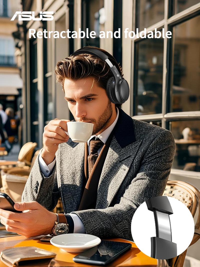 Asus Adjustable ANC Headphones with Built-in Microphone, Foldable Design, 130H Battery Life, Wireless Game Headset for Gaming & PC - Black