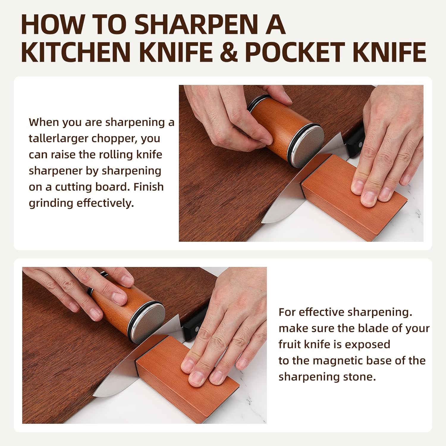 Rolling Knife Sharpener Kit- Best Knife Sharpener Tool with 15 & 20 Degree Knife Sharpening Angle- Diamond and Ceramic Discs for Sharper Kitchen Knives- Best Gift for Cooking Enthusiasts