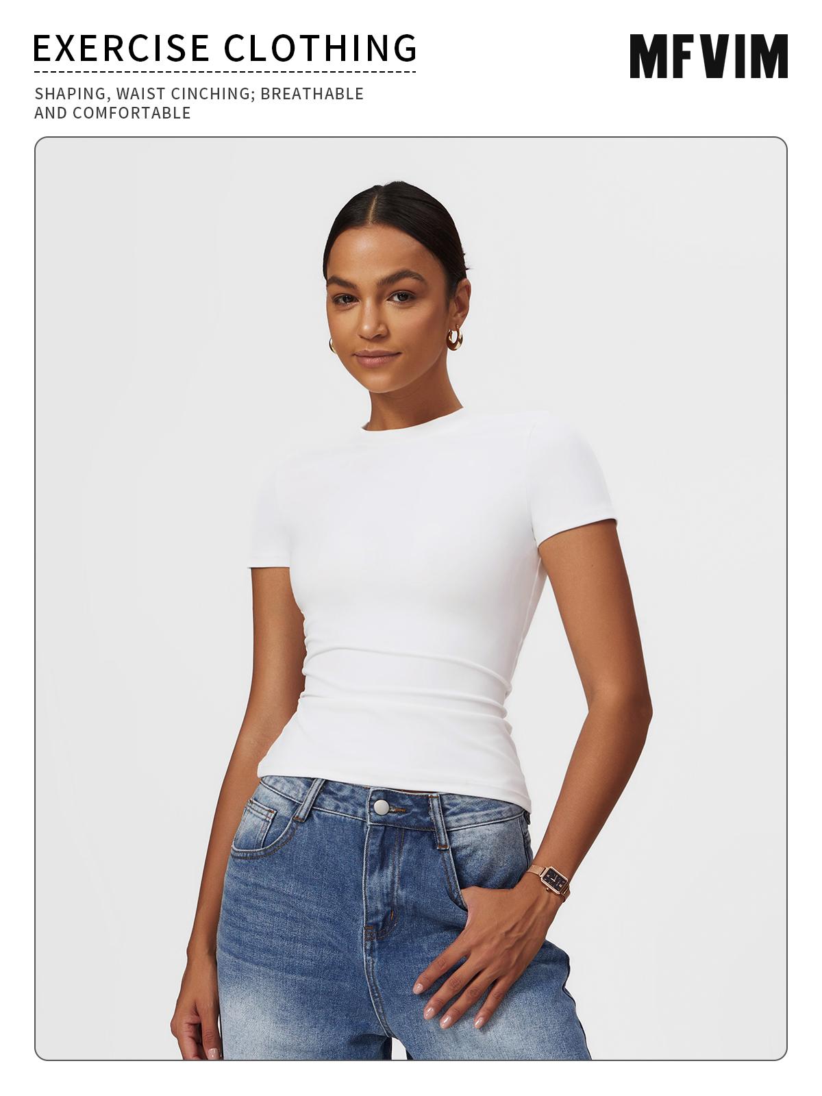 MFVIM Women's T Shirt Basic Short Sleeve Round Neck Slim T Shirt Summer Workout Casual Tight Top 2025 sporty Minimalist Womenswear Tshirt SpringStatements