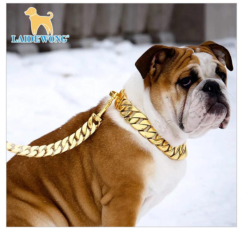 Heavy Duty Stainless Steel Dog Leash with Leather Handle, Chew Proof Cuban Link Metal Chain Lead for Medium Large Dogs, Strong Walking Pet Leash