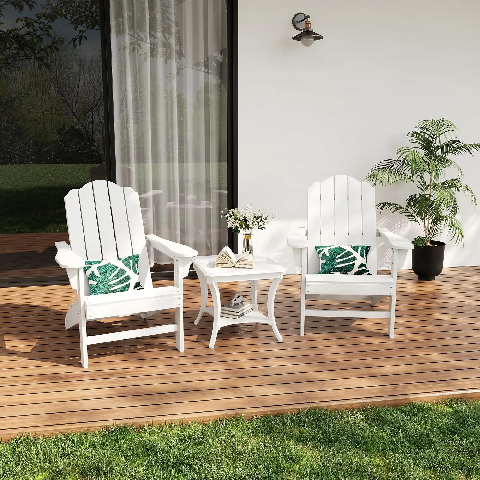 GARVEE Adirondack Chair for Patio, HDPE Outdoor Lawn Chair with Wood Texture for Garden Backyard Deck Poolside Use
