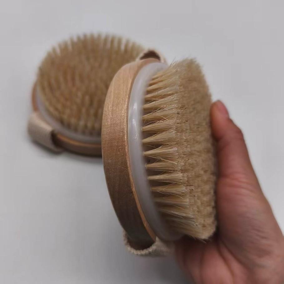 Solid Wood Pig Bristle Bath Brush, Body Dry Brush, Skin Cleaning Brush, Massage Fat Brush, Exfoliating Bath Brush, Natural Hair Brush