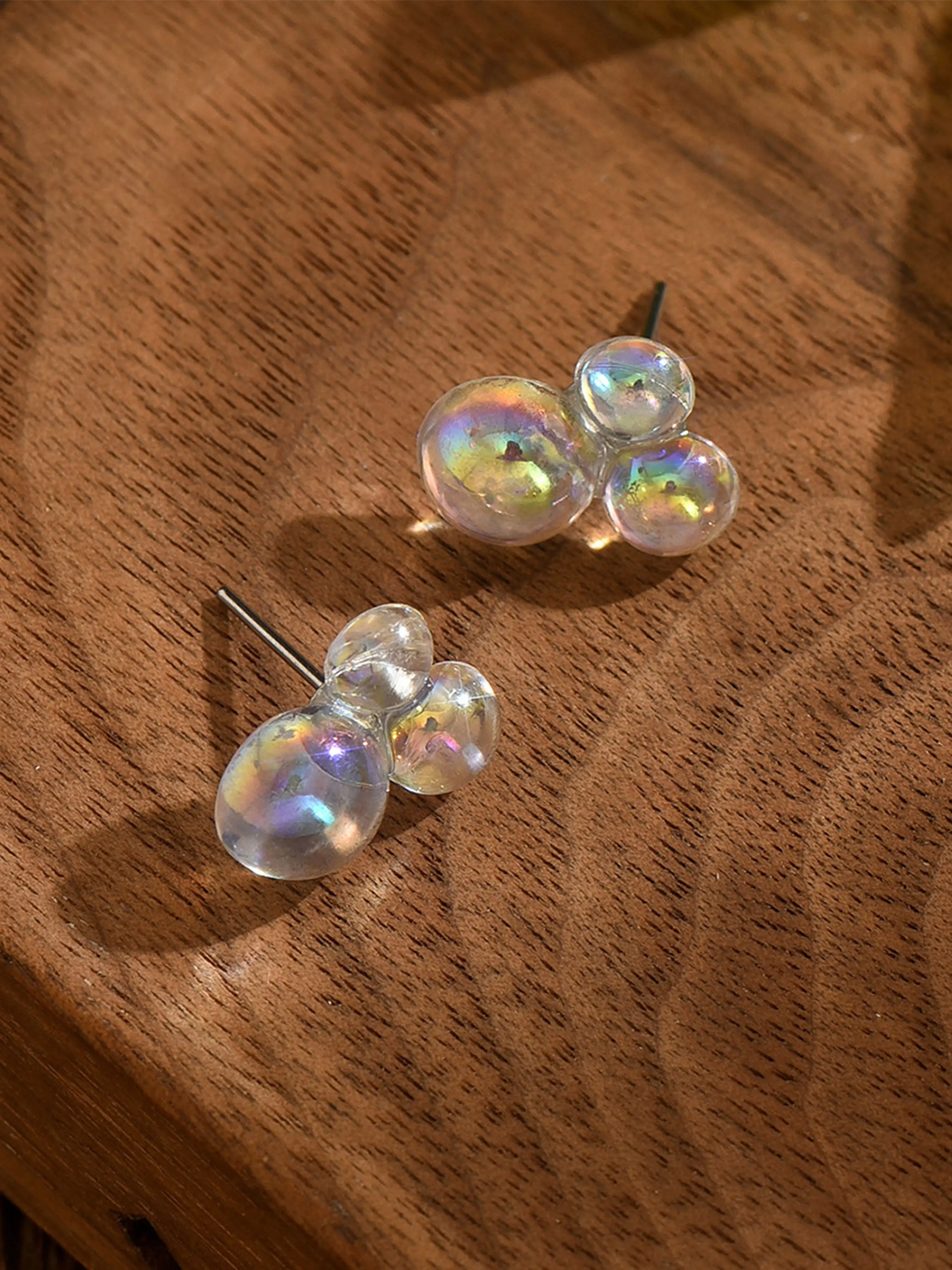 1Pair Rainbow Bubble Earrings, Color-Changing Magic, Handmade Witch Theme Gift, Flat Bottom Design, Perfect for Unique Accessories, Witchy Jewelry