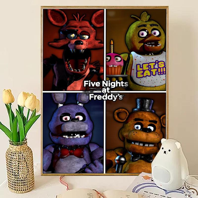 Five N-nights at Freddy's Poster Sticky Wall Art Printing Waterproof Modern Aesthetic Home Living Bedroom Decor Trendy Room Decoration Gift Durable High Quality