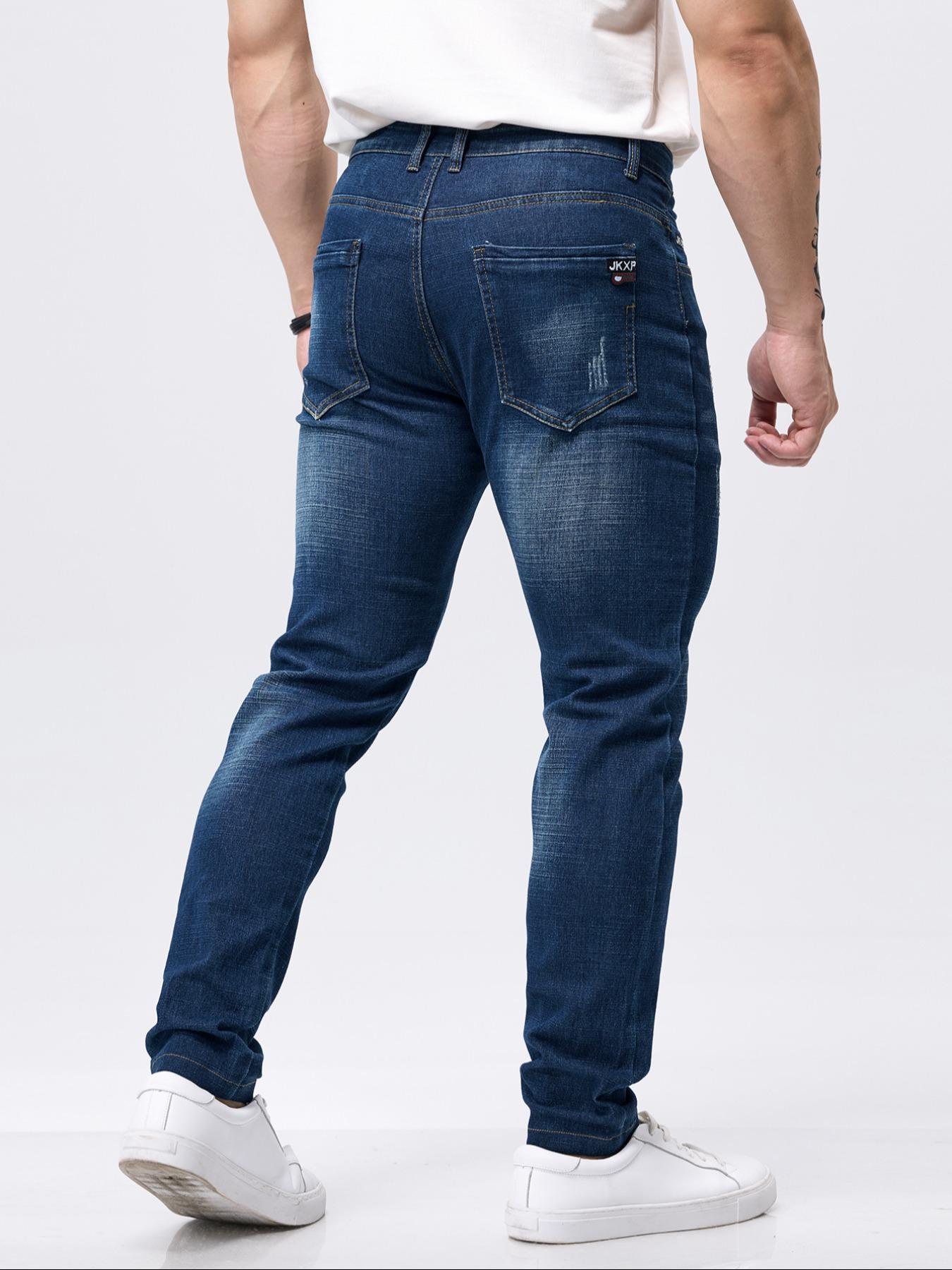 Men's 2-Piece Washed Jeans, Business Style, Slim-Fit Stretchy Denim Pants for Daily Wear