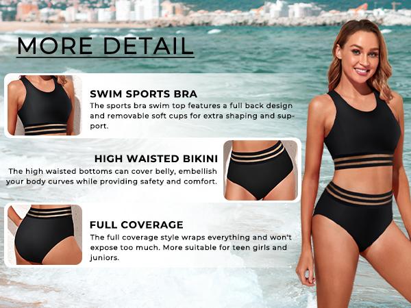 Tempt Me Women Two Piece High Waisted Bikini Set Sporty Swimsuits Bathing Suit with Bottom for Teen Girls