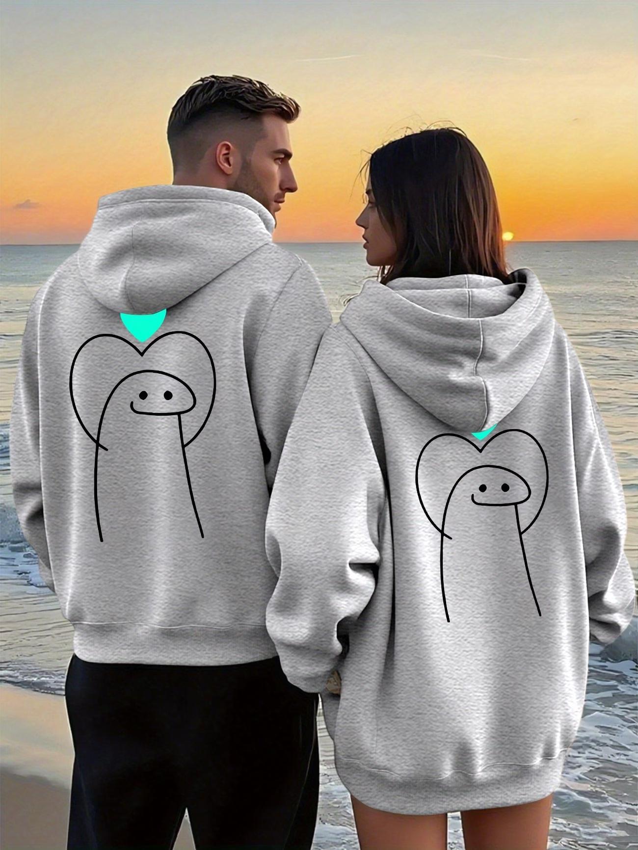 2Pcs Couple Zip Up Hoodies With Creative Geometric Print, Loose Active Tops With Pockets, Suitable For Couple Outdoor Picnic And Light Camping In Autumn Winter