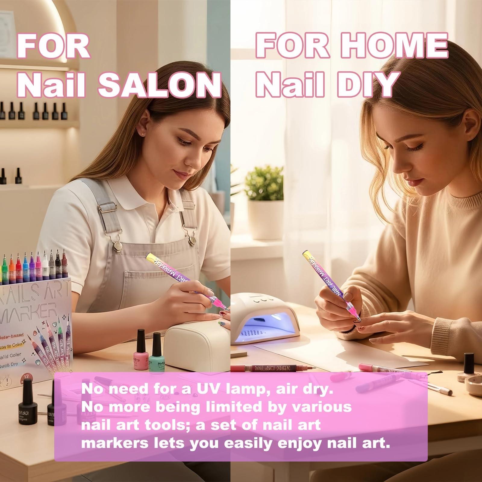 12-Color Nail Art Markers with Ultra-Fine Tips, Ideal for DIY Nail Designs, Creating Patterns & Flowers, Essential for Salons & Home Use