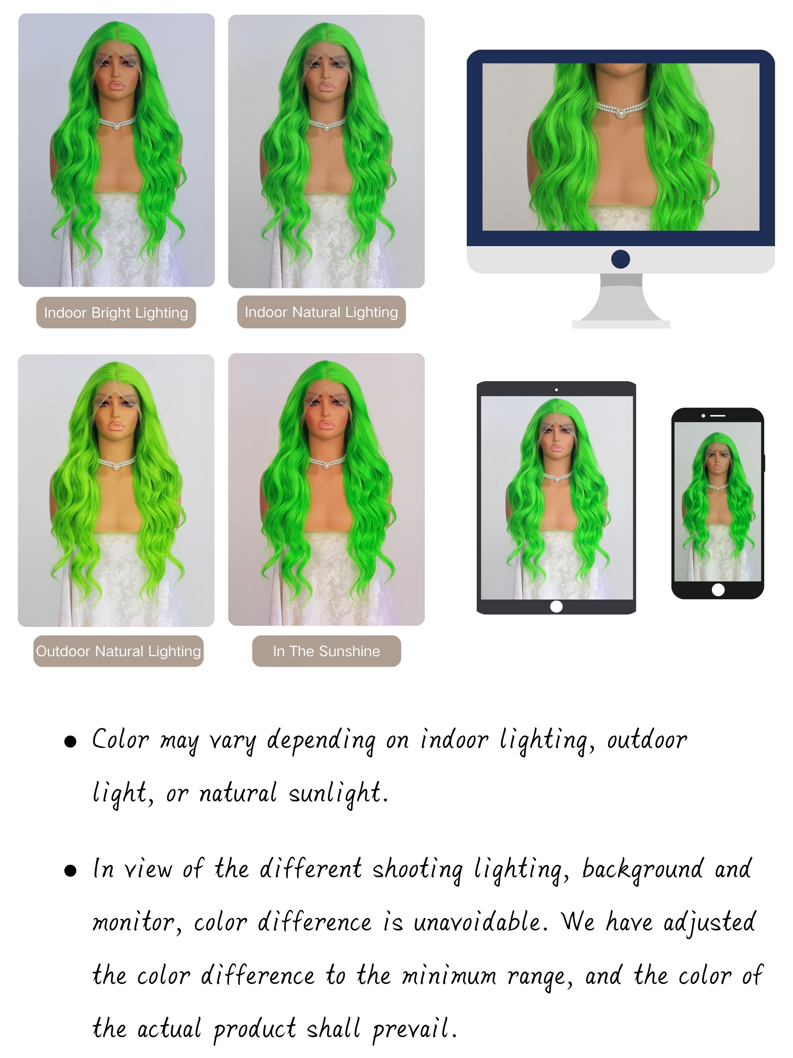 Neon Green Body Wave Wigs 13x4 HD Lace Front Wigs Pre-Plucked Hairline Synthetic Wig Concert Look Body Wave Wig Coachella Festival Look Lace Front Wigs for Women Party Cosplay Stage 28 Inch