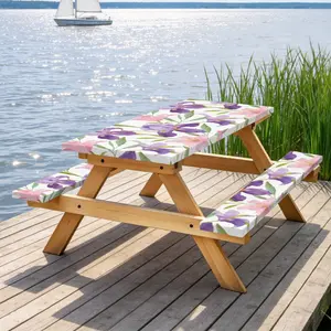 3pcs Picnic Table Purple & Pink Flower Tablecloth | Garden Party Picnic Decor