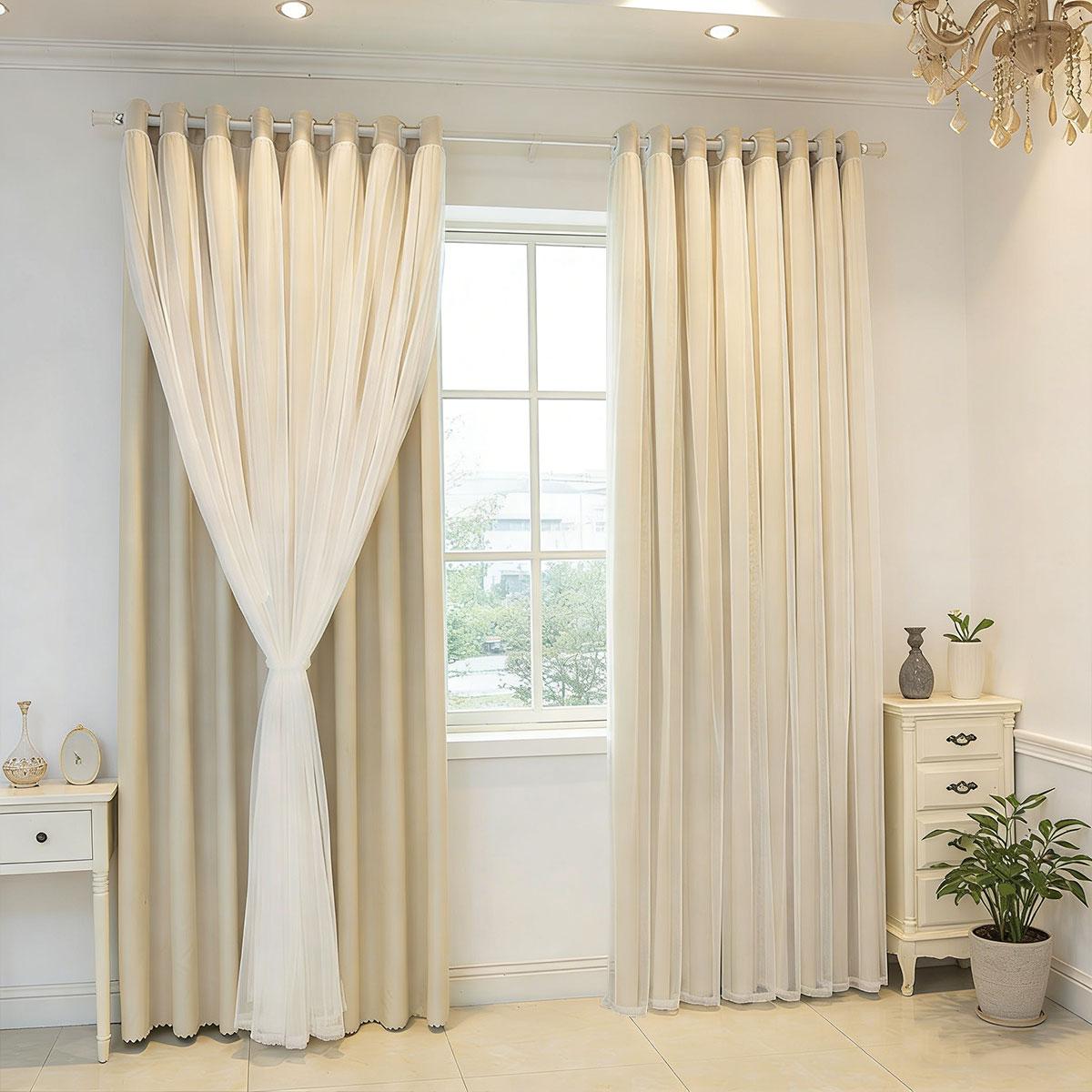 2pcs Wind Double Layer Sheer Curtain Set, Bedroom Girl Style Light Blocking Curtains, Living Room Balcony Soft Atmosphere Curtains
