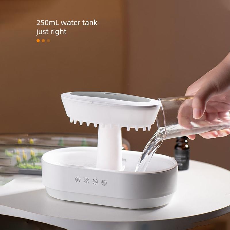 Raindrop Aroma Humidifier Diffuser with Cool Mist & Rainfall Ambience 8 Color-Changing Night Light USB-Powered Silent Mist Sprayer for Home & Work