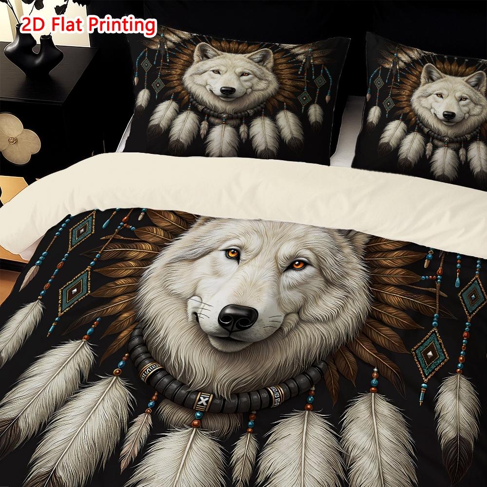 Wolf Pattern Bedding Set, Including 1 Count Bedspread & Pillowcase, Soft Comfortable Bedding Set for Bedroom, Comfy Bedding Set