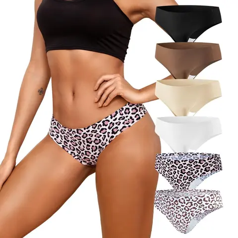 LEVAO Women’s Seamless Assorted Color Elastane Thongs Set - 3/6 Pack Anti-Chafe High-Stretch Fitted No-Show G-Strings with Built-In Padded Strap for Anti-Cameltoe, Accurate Fit, Stay-Put Wear in Yoga, Workout, Anti-Chafe Thongs