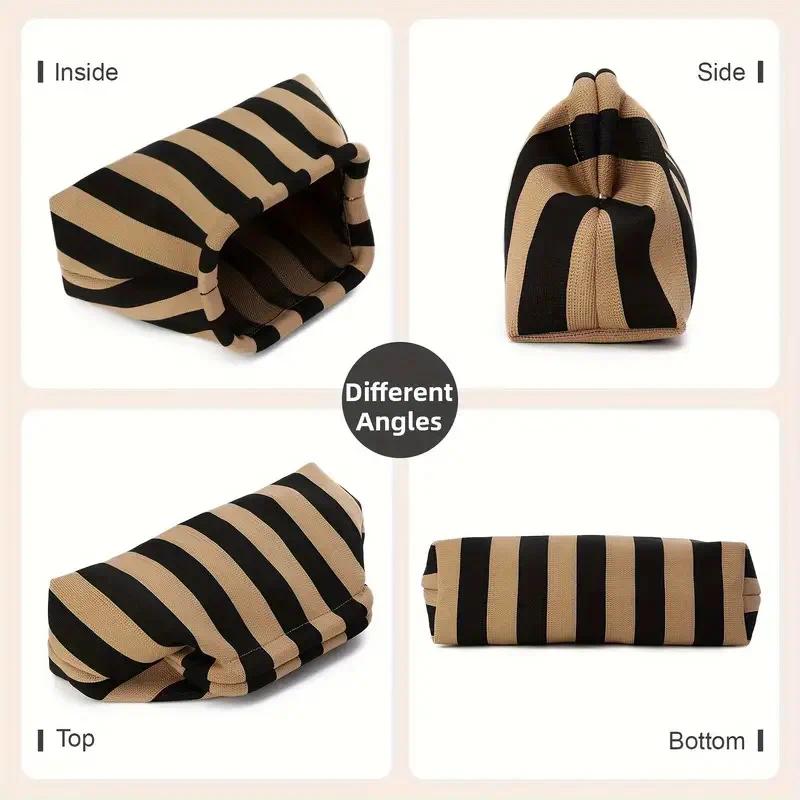 Women's Striped Woven Clutch Purse, Lightweight Compact Polyester Bag with Ruched Dumpling Design for Casual Wear, Stripes